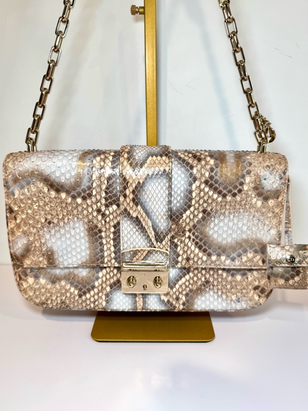 Christian Dior Perle Bronze Python Miss Dior Medium Flap Bag W Gold Chain Strap - Picture 3 of 16